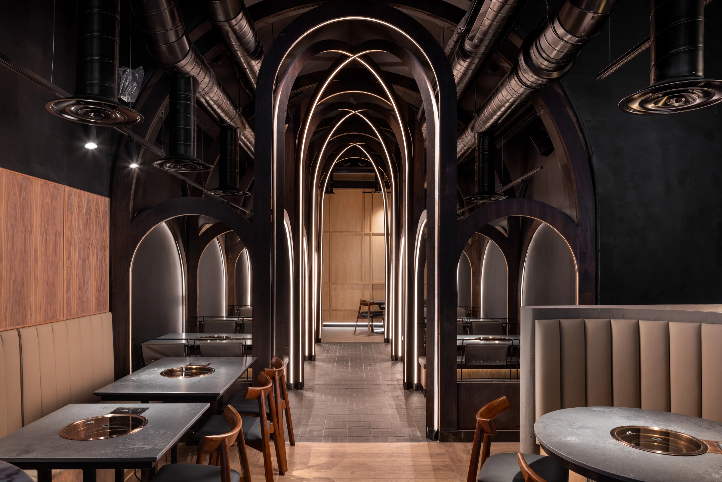Arched dining space at Soom, London